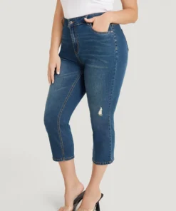 Very Stretchy High Rise Medium Wash Ripped Detail Cropped Jeans 14 Very Stretchy High Rise Medium Wash Ripped Detail Cropped Jeans -Clothing Shop 614747060 wl
