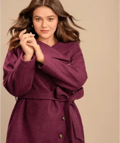 Solid Foldover Collar Pocket Asymmetrical Hem Belted Coat -Clothing Shop 615260690 oi d37398a3 1d5d 4928 b803 37f630c919be