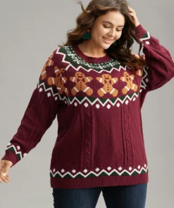 Christmas Gingerbread Man Print Plisse Pullover -Clothing Shop 615571477 lx