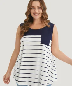 Striped Patchwork Pocket Tank Top