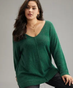 Fuzzy Solid Split Side Patchwork Pullover