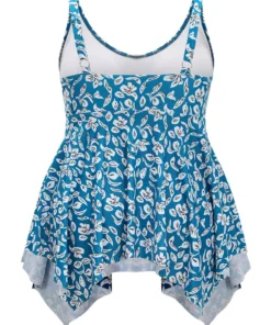 Plant Print Asymmetrical Hem Adjustable Straps Tankini Top -Clothing Shop 61743562 fn