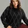 Plaid Luxe Contrast Turtleneck Pullover -Clothing Shop 618357114 zs