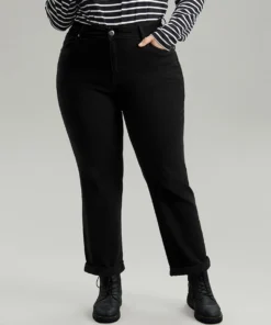 Solid Roll Hem Black Wash Jeans