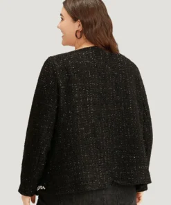 Pearl Tweed Beaded Texture Pocket Blazer -Clothing Shop 618604864 dk