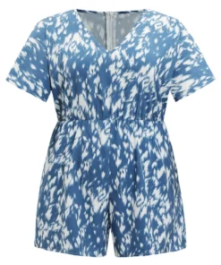 Batik Print Ruffle Sleeve Pocket Elastic Waist Jumpsuit -Clothing Shop 618640366 uo