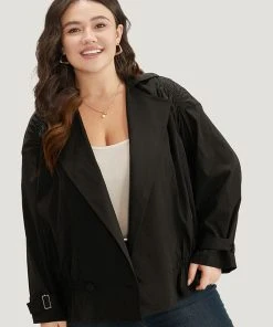 Shirred Lapel Collar Metal Buckle Button Up Coat 15 Shirred Lapel Collar Metal Buckle Button Up Coat -Clothing Shop 618654748 uh