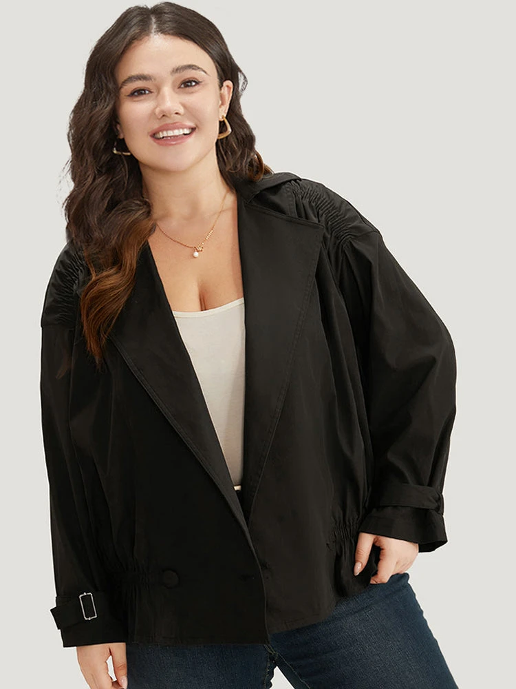 Shirred Lapel Collar Metal Buckle Button Up Coat 7 Shirred Lapel Collar Metal Buckle Button Up Coat - Image 5