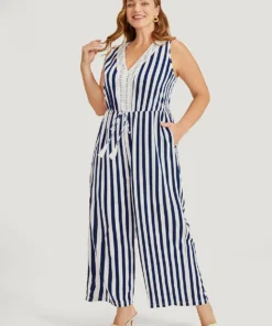 Striped Print Contrast Lace Pocket Knot Tassels Tank Jumpsuit 15 Striped Print Contrast Lace Pocket Knot Tassels Tank Jumpsuit -Clothing Shop 618762345 yn