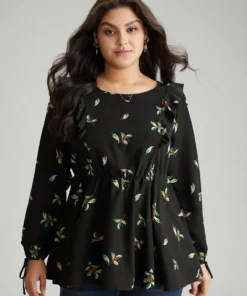 Christmas Ruffles Elastic Waist Ties Lantern Sleeve Blouse 10 Christmas Ruffles Elastic Waist Ties Lantern Sleeve Blouse -Clothing Shop 618840566 ko