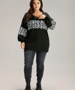 Anti-Pilling Leopard Patchwork Crisscross Neck Pullover -Clothing Shop 619062541 jt ed839cee 6f9f 47af 9ba0 d97ec7166151