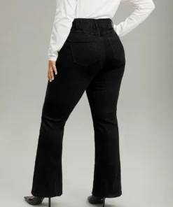 Black Wash Pocket Flare Leg Jeans -Clothing Shop 619080342 wj