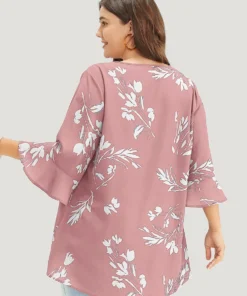 Floral Asymmetrical Hem Ruffle Trim Flounce Sleeve Blouse -Clothing Shop 619368768 wh 505ed01e 9bd4 4aeb 9f8f f070d682d805