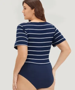 Striped Contrast Patchwork Crew Neck Bodysuit -Clothing Shop 619723136 lp 1bf559d6 379c 4512 b053 3e8b7ff45767