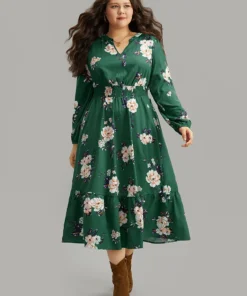 Floral Print Notched Shirred Elastic Cuffs Dress 24 Floral Print Notched Shirred Elastic Cuffs Dress -Clothing Shop 621147431 ip a77f8810 6507 4b60 bfcc e1c8560250b7