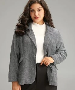 Plain Textured Pocket Suit Collar Blazer -Clothing Shop 6213679 md