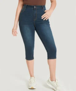 Very Stretchy Dark Wash Pocket Knee Denim Shorts