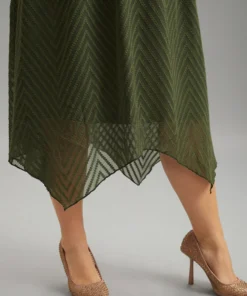 Plain Textured V Neck Hanky Hem Dress -Clothing Shop 6227124 ao