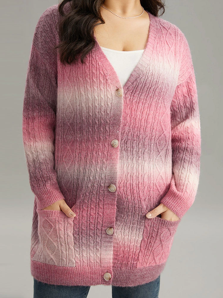 Ombre Cable Knit Patched Pocket Cardigan 15 Ombre Cable Knit Patched Pocket Cardigan - Image 13