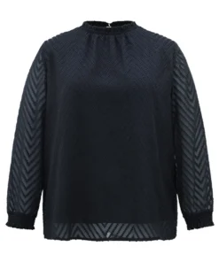 Plain Patchwork Mesh Shirred Frill Trim Blouse -Clothing Shop 622987928 fe