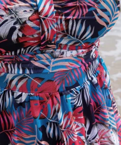 Plant Print Contrast Ruffle Hem A Line Ruched Swim Dress -Clothing Shop 623160868 wh