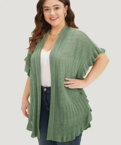 Anti-Pilling Plain Ruffles Split Hem Dolman Sleeve Cardigan -Clothing Shop 623234126 ru