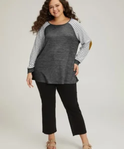 Striped Raglan Sleeve Patched Split Side T-shirt -Clothing Shop 623332233 qr da55979c 91de 4ada 8486 232531a8192d