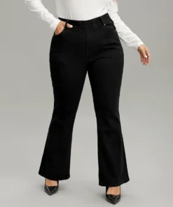 Black Wash Pocket Flare Leg Jeans -Clothing Shop 623416098 fg