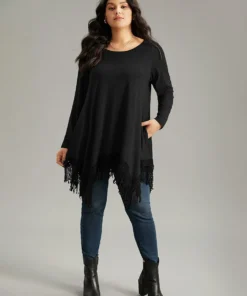 Solid Tassels Trim Pocket Asymmetrical Hem T-shirt 31 Solid Tassels Trim Pocket Asymmetrical Hem T-shirt -Clothing Shop 624153107 pr 65c6d66a 26ac 41ae 8926 3699b54b81b3