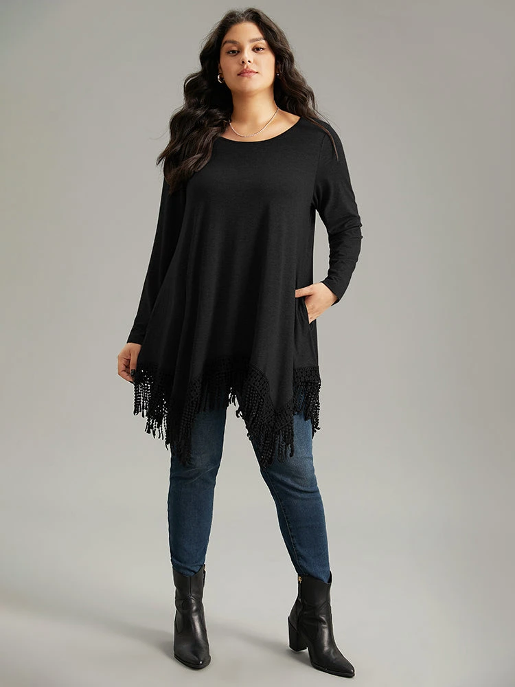 Solid Tassels Trim Pocket Asymmetrical Hem T-shirt 17 Solid Tassels Trim Pocket Asymmetrical Hem T-shirt - Image 15