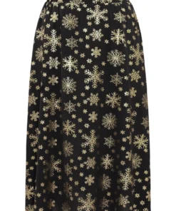 Snowflake Glitter Elastic Waist Pocket A-line Skirt -Clothing Shop 624670395 it