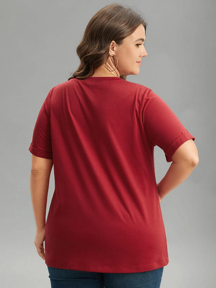 Christmas Print Round Neck Roll Sleeve T-shirt 4 Christmas Print Round Neck Roll Sleeve T-shirt - Image 2