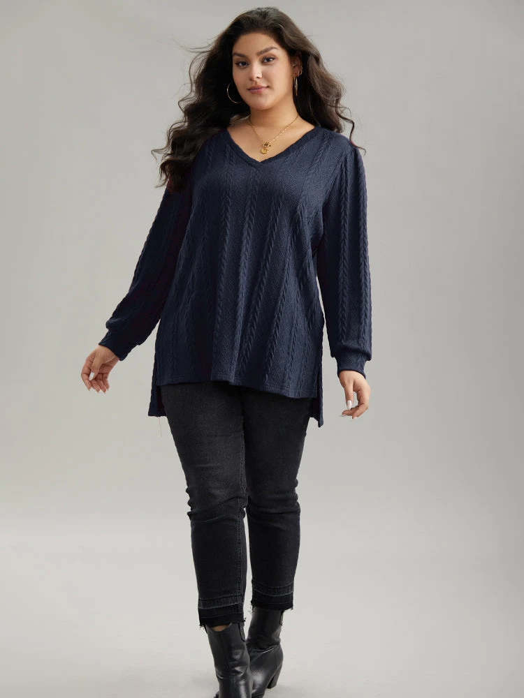 Plain Cable Knit Elastic Cuffs Sweatshirt 15 Plain Cable Knit Elastic Cuffs Sweatshirt - Image 13