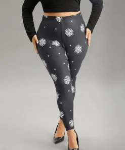 Christmas Snowflake Elastic Waist Skinny Leggings