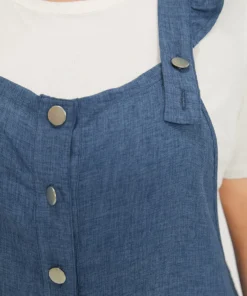 Plain Pocket Button Through Ruffle Trim Overall Jumpsuit -Clothing Shop 625308013 zv