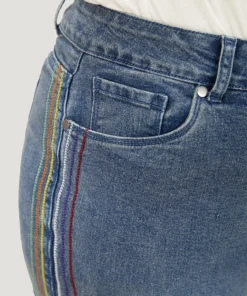 Rainbow Striped Very Stretchy High Rise Medium Wash Jeans -Clothing Shop 625358967 dt