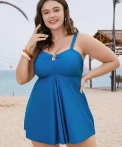 U-ring Ruched Flutter Adjustable Straps Swim Dress -Clothing Shop 625461240 nk