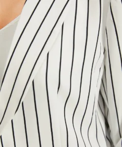 Striped Pocket Gathered Lapel Collar Blazer -Clothing Shop 625601420 db