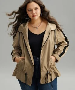 Wind-Resistant Contrast Trim Drawstring Jacket -Clothing Shop 625671207 zl