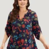 Floral Print Notched Tab Sleeve Blouse -Clothing Shop 626623089 zu