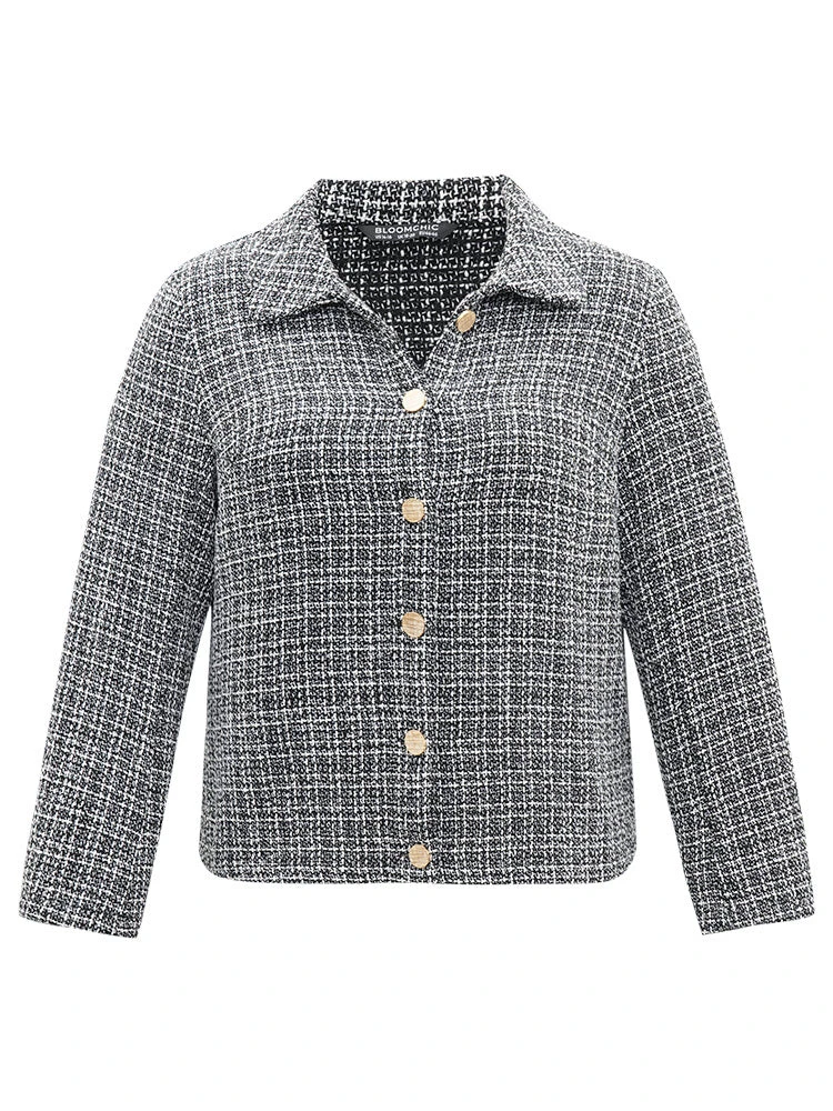 Gingham Texture Lapel Collar Metal Detail Jacket 12 Gingham Texture Lapel Collar Metal Detail Jacket - Image 10