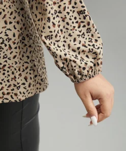 Leopard Print Ties Flutter Trim Blouse -Clothing Shop 627700510 gi