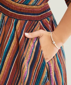 Striped Contrast Shirred Wrap High Low Hem Pocket Blouse -Clothing Shop 628836382 yi 5ae603d4 4482 4c0e b259 694f59c67c46