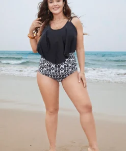 Geometric Patchwork Ruffle Trim One Piece Swimsuit -Clothing Shop 628859604 ex c5aeb384 f883 41e7 a958 3c95b72ac1b6