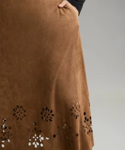 Plain Elastic Waist Pocket Laser Cut Skirt -Clothing Shop 629031549 gy