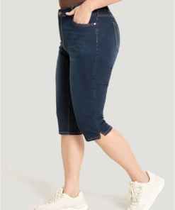 Skinny Very Stretchy Dark Wash Split Knee Denim Shorts -Clothing Shop 629166798 ha
