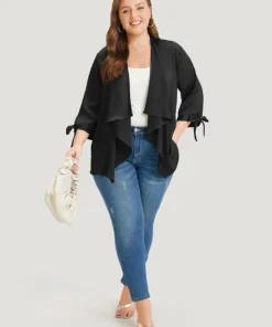 Anti-Wrinkle Solid Open Front Knot Sleeve Waterfall Collar Blazer -Clothing Shop 629671081 yf 91290837 1fcf 4f9a 9442 00b5bc0d3849