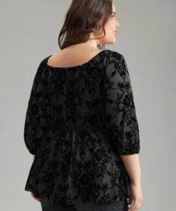 Silhouette Floral Print Contrast Flocking Square Neck Blouse -Clothing Shop 629919581 ua c3ebe115 497b 4fb3 9cb0 1e70fb58e47d