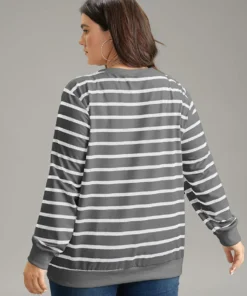 Rib Knit Striped Round Neck Sweatshirt -Clothing Shop 630222038 ak 2ed38e64 d34e 4900 8497 4900f434289a