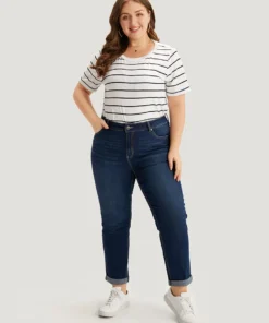 Plain Roll Hem Zipper Fly Jeans -Clothing Shop 630358423 ce